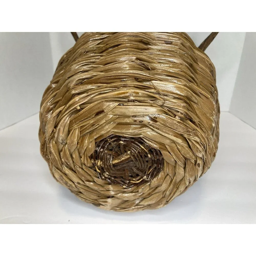 VTG Handmade Rustic Woven Twig Vine Wood Basket Tall Round Primitive Kitsch